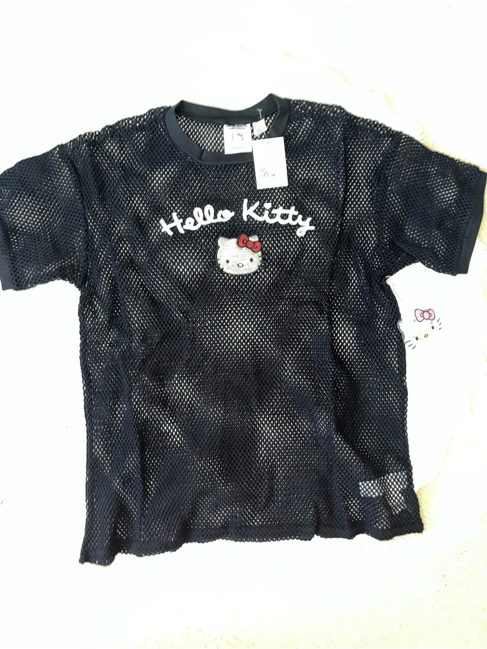 ✨ NWT Forever 21 x Hello Kitty Black Mesh Oversized Graphic Tee Top